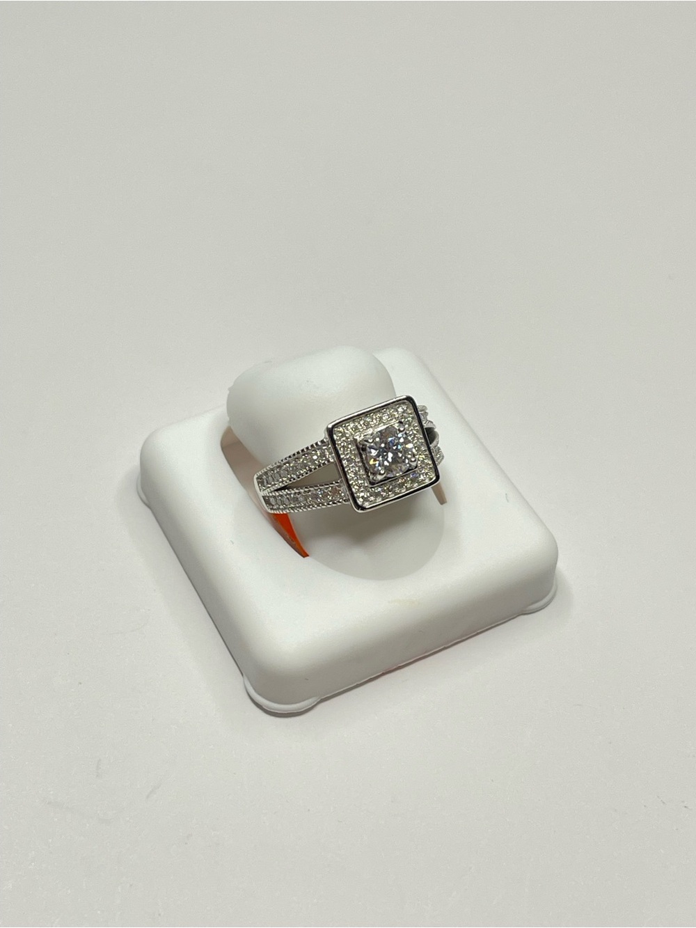 Sterling Silver Square Halo Moissanite Ring